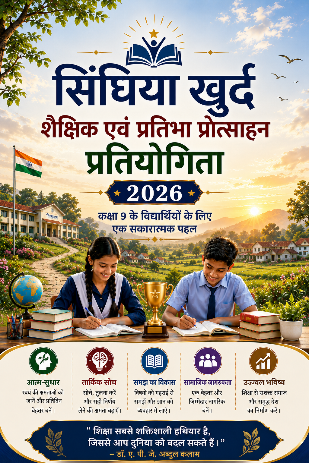 सिंघिया खुर्द शैक्षिक एवं प्रतिभा प्रोत्साहन प्रतियोगिता 2026 का पोस्टर